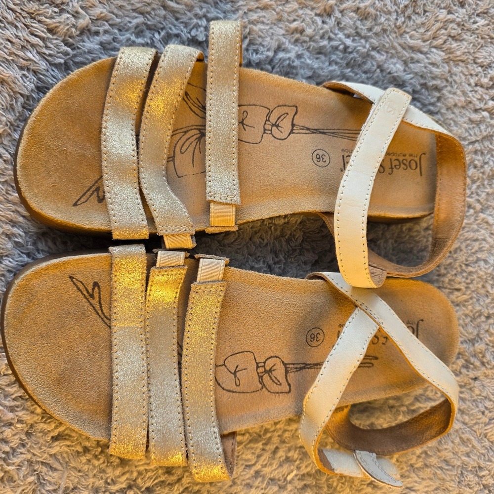 Josef Seibel Gold Leather Sandals Comfort Shoes Adjustable Strap Womens EU 36 - Picture 2 of 4